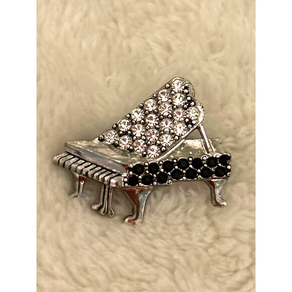 Vintage Brooch Piano Pin Stones Silver Tone - Picture 8 of 8